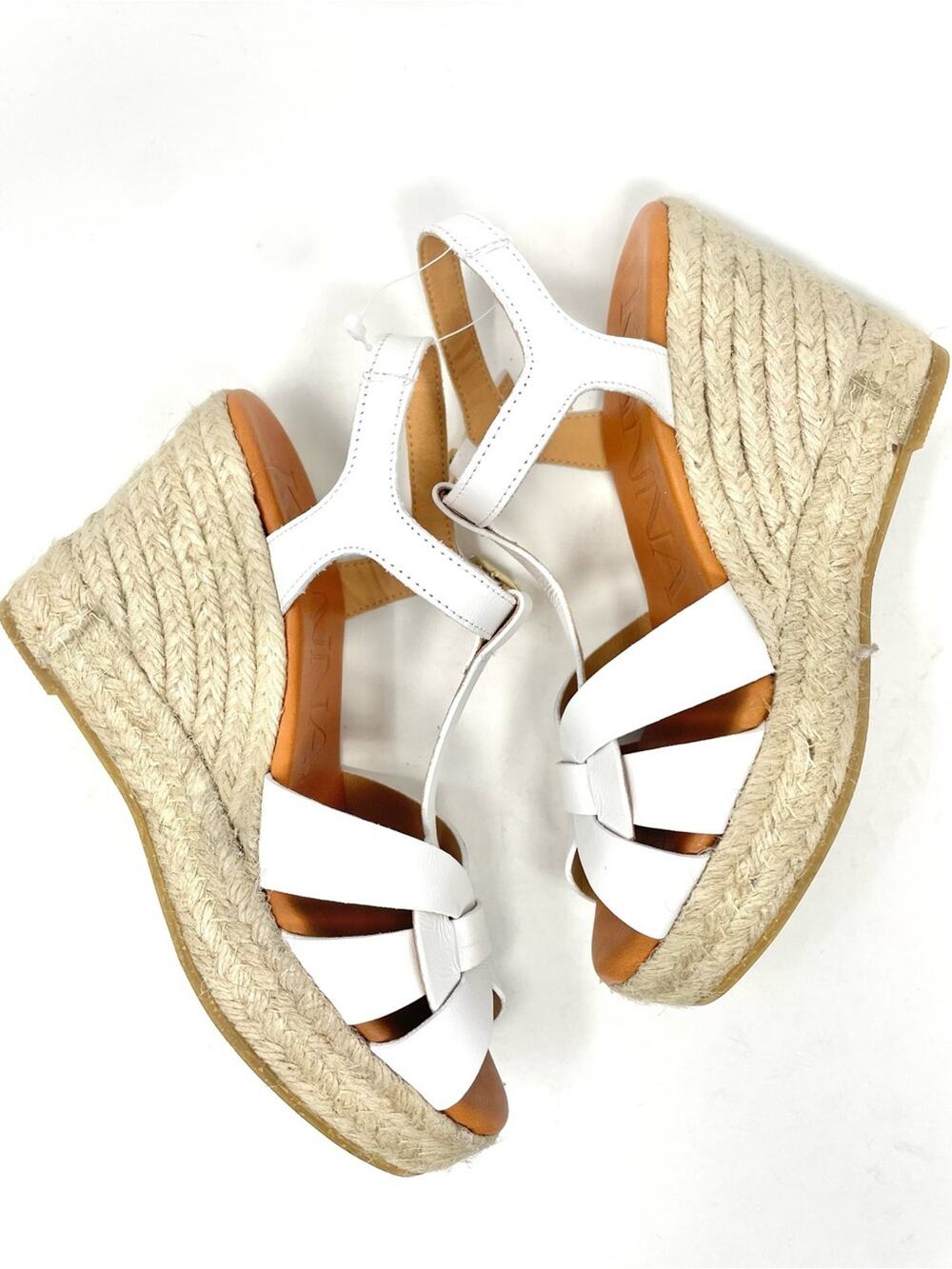 NEW KANNA Made In Spain White Leather Espadrille Wedge Sandals Size 6, EU 36